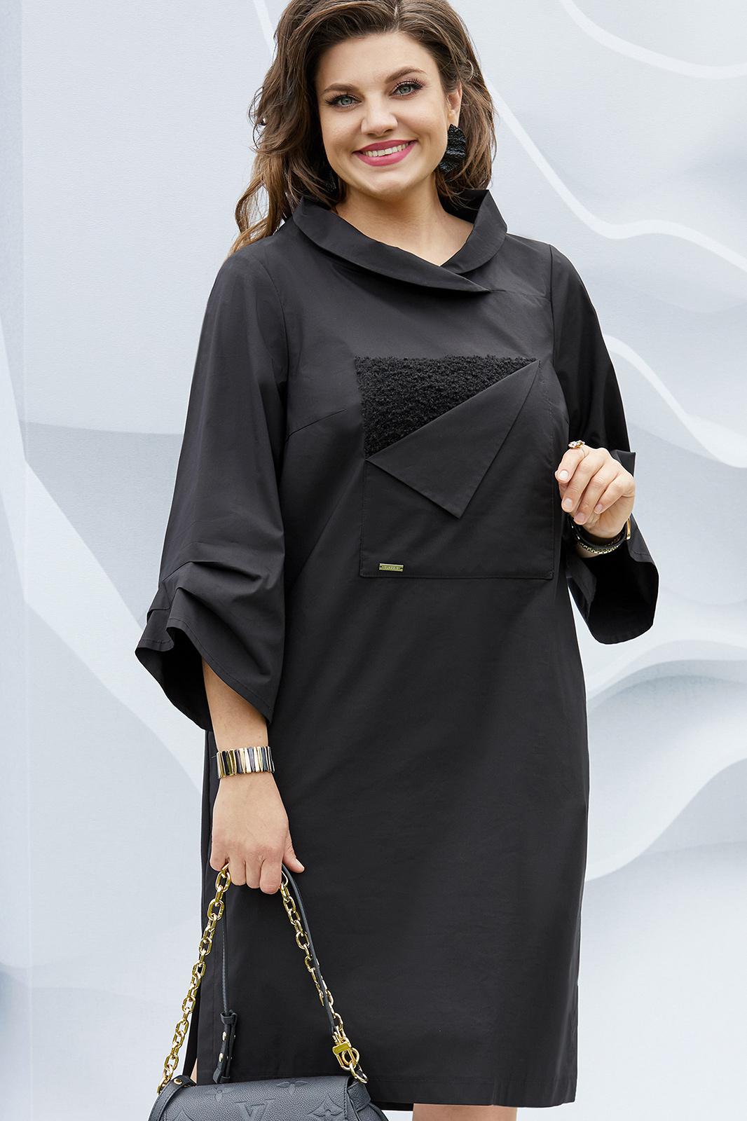 LIA10420 Melna kokvilnas kleita ar kabatām 