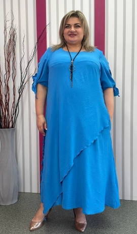 LIA18503 Zila asimetriska piegriezuma kleita