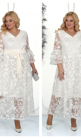 LIA10712 Balta mežģīņu kleita ar jostu