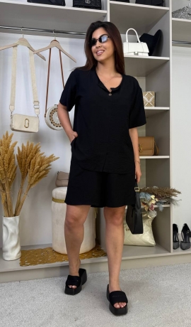 LIA24837 Divdaļīgs lina kostīms ar šortiem