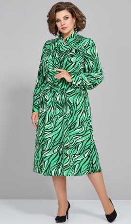 LIA9932 Zaļā viskozes kleita ar rakstu