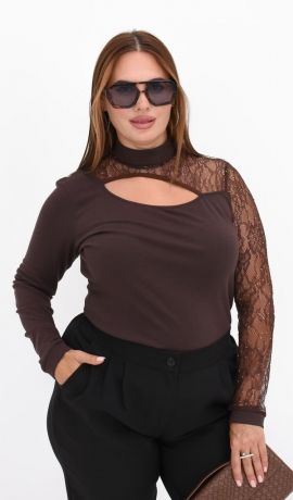 LIA27013 Trikotāžas garroku tops ar mežģīni 