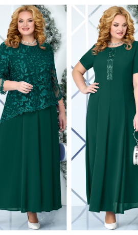 LIA8240 Smaragdzaļa kleita ar mežģīņu blūzi