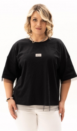 LIA23082 Melna kokvilnas blūze  