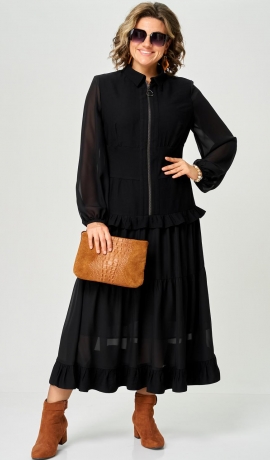 LIA26345 Melna divu audumu kleita 