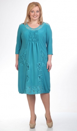 LIA0615 Tirkīza krāsas kleita ar izšuvumiem