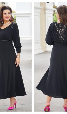LIA10473 Eleganta melna kleita ar mežģīni