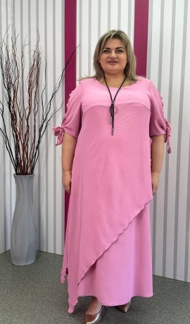 LIA18504 Rozā asimetriska piegriezuma kleita
