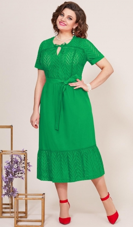 LIA9591 Zaļa kokvilnas kleita ar jostu